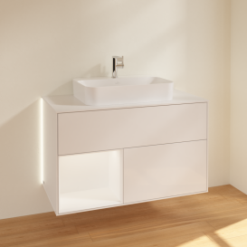 Тумба под раковину Villeroy & Boch Finion 100х50,1 см с подсветкой МДФ глянцевый белый лак/стекло белое матовое G361MTGF
