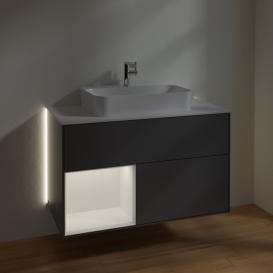 Тумба под раковину Villeroy & Boch Finion 100х50,1 см с подсветкой МДФ антрацит матовый лак/стекло белое матовое G361MTGK