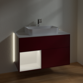 Тумба под раковину Villeroy & Boch Finion 100х50,1 см с подсветкой МДФ пион матовый лак/стекло белое матовое G361MTHB