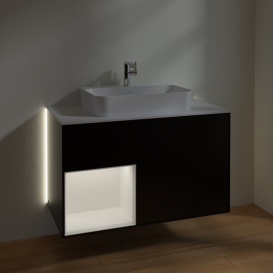 Тумба под раковину Villeroy & Boch Finion 100х50,1 см с подсветкой МДФ черный матовый лак/стекло белое матовое G361MTPD
