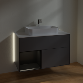 Тумба под раковину Villeroy & Boch Finion 100х50,1 см с подсветкой МДФ антрацит матовый лак/стекло белое матовое G361PDGK