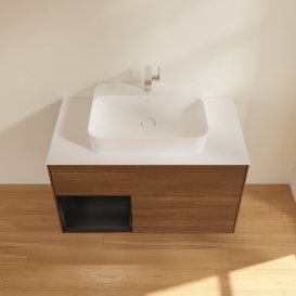 Тумба под раковину Villeroy & Boch Finion 100х50,1 см с подсветкой МДФ шпон грецкого ореха/стекло белое матовое G361PDGN