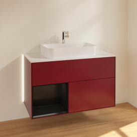 Тумба под раковину Villeroy & Boch Finion 100х50,1 см с подсветкой МДФ пион матовый лак/стекло белое матовое G361PDHB