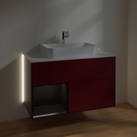 Тумба под раковину Villeroy & Boch Finion 100х50,1 см с подсветкой МДФ пион матовый лак/стекло белое матовое G361PDHB