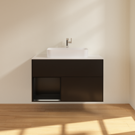 Тумба под раковину Villeroy & Boch Finion 100х50,1 см с подсветкой МДФ черный матовый лак/стекло белое матовое G361PDPD