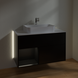 Тумба под раковину Villeroy & Boch Finion 100х50,1 см с подсветкой МДФ черный матовый лак/стекло белое матовое G361PDPD