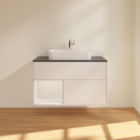 Тумба під раковину Villeroy & Boch Finion 100х50,1 см з підсвічуванням МДФ білий глянцевий лак/скло чорне матове G362GFGF