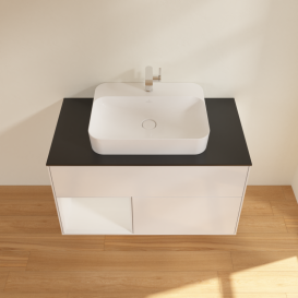 Тумба під раковину Villeroy & Boch Finion 100х50,1 см з підсвічуванням МДФ білий глянцевий лак/скло чорне матове G362GFGF