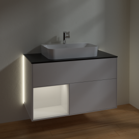 Тумба під раковину Villeroy & Boch Finion 100х50,1 см з підсвічуванням МДФ білий глянцевий лак/скло чорне матове G362GFGF