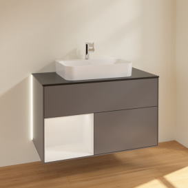 Тумба под раковину Villeroy & Boch Finion 100х50,1 см с подсветкой МДФ антрацит матовый лак/стекло черное матовое G362GFGK