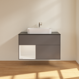 Тумба под раковину Villeroy & Boch Finion 100х50,1 см с подсветкой МДФ антрацит матовый лак/стекло черное матовое G362GFGK