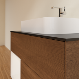 Тумба под раковину Villeroy & Boch Finion 100х50,1 см с подсветкой МДФ шпон грецкого ореха/стекло черное матовое G362GFGN