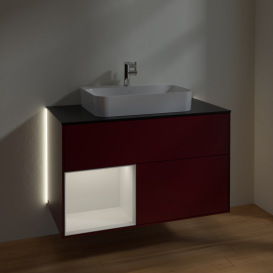 Тумба под раковину Villeroy & Boch Finion 100х50,1 см с подсветкой МДФ пион матовый лак/стекло белое матовое G362GFHB