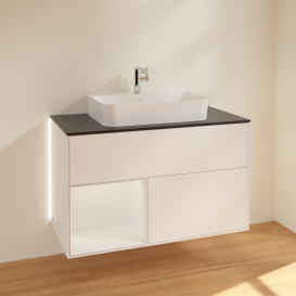 Тумба под раковину Villeroy & Boch Finion 100х50,1 см с подсветкой МДФ белый матовый лак/стекло черное матовое G362GFMT