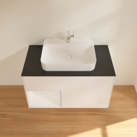 Тумба под раковину Villeroy & Boch Finion 100х50,1 см с подсветкой МДФ белый матовый лак/стекло черное матовое G362GFMT