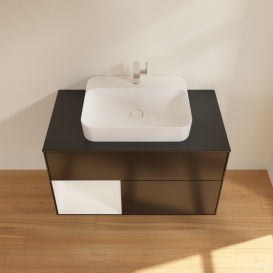 Тумба под раковину Villeroy & Boch Finion 100х50,1 см с подсветкой МДФ черный матовый лак/стекло черное матовое G362GFPD