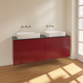 Тумба под раковину Villeroy & Boch Finion 160х50,1 см МДФ пион матовый лак/стекло черное матовое F72200HB