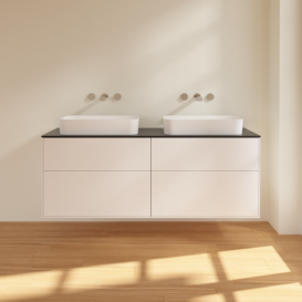 Тумба под раковину Villeroy & Boch Finion 160х50,1 см МДФ белый матовый лак/стекло черное матовое F72200MT