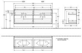 Тумба под раковину Villeroy & Boch Finion 160х50,1 см МДФ черный матовый лак/стекло черное матовое F72200PD
