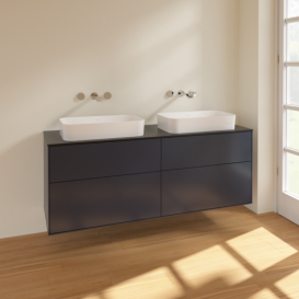 Тумба под раковину Villeroy & Boch Finion 160х50,1 см МДФ темно-синий матовый лак/стекло черное матовое F72200HG