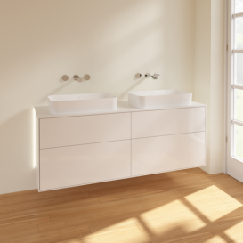 Тумба под раковину Villeroy & Boch Finion 160х50,1 см с подсветкой МДФ глянцевый белый лак/стекло белое матовое G72100GF