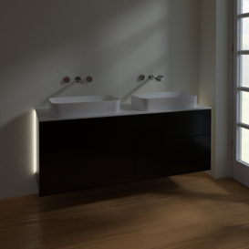 Тумба под раковину Villeroy & Boch Finion 160х50,1 см с подсветкой МДФ черный матовый лак/стекло белое матовое G72100PD