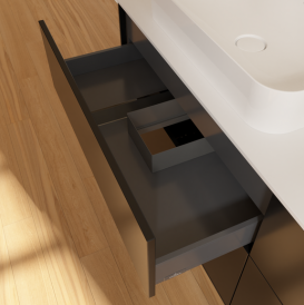 Тумба под раковину Villeroy & Boch Finion 160х50,1 см с подсветкой МДФ черный матовый лак/стекло белое матовое G72100PD