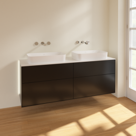 Тумба под раковину Villeroy & Boch Finion 160х50,1 см с подсветкой МДФ черный матовый лак/стекло белое матовое G72100PD