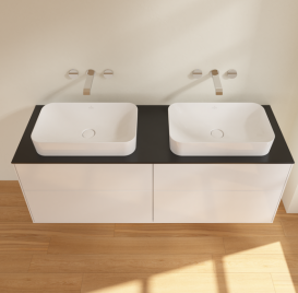 Тумба под раковину Villeroy & Boch Finion 160х50,1 см с подсветкой МДФ глянцевый белый лак/стекло черное матовое G72200GF