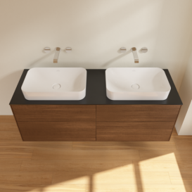 Тумба под раковину Villeroy & Boch Finion 160х50,1 см с подсветкой МДФ шпон грецкого ореха/стекло черное матовое G72200GN