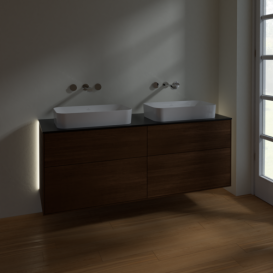 Тумба под раковину Villeroy & Boch Finion 160х50,1 см с подсветкой МДФ шпон грецкого ореха/стекло черное матовое G72200GN