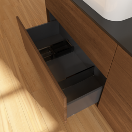 Тумба под раковину Villeroy & Boch Finion 160х50,1 см с подсветкой МДФ шпон грецкого ореха/стекло черное матовое G72200GN