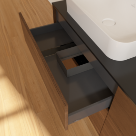 Тумба под раковину Villeroy & Boch Finion 160х50,1 см с подсветкой МДФ шпон грецкого ореха/стекло черное матовое G72200GN