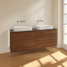 Тумба под раковину Villeroy & Boch Finion 160х50,1 см с подсветкой МДФ шпон грецкого ореха/стекло черное матовое G72200GN