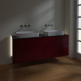 Тумба под раковину Villeroy & Boch Finion 160х50,1 см с подсветкой МДФ пион матовый лак/стекло черное матовое G72200HB