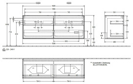 Тумба под раковину Villeroy & Boch Finion 160х50,1 см с подсветкой МДФ пион матовый лак/стекло черное матовое G72200HB