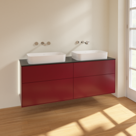 Тумба под раковину Villeroy & Boch Finion 160х50,1 см с подсветкой МДФ пион матовый лак/стекло черное матовое G72200HB