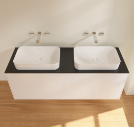 Тумба под раковину Villeroy & Boch Finion 160х50,1 см с подсветкой МДФ белый матовый лак/стекло черное матовое G72200MT