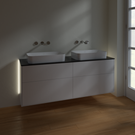 Тумба под раковину Villeroy & Boch Finion 160х50,1 см с подсветкой МДФ белый матовый лак/стекло черное матовое G72200MT