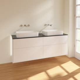 Тумба под раковину Villeroy & Boch Finion 160х50,1 см с подсветкой МДФ белый матовый лак/стекло черное матовое G72200MT