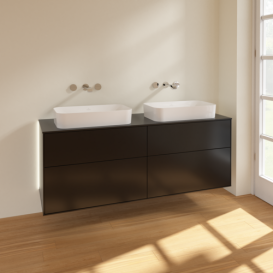 Тумба под раковину Villeroy & Boch Finion 160х50,1 см с подсветкой МДФ черный матовый лак/стекло черное матовое G72200PD