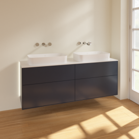 Тумба под раковину Villeroy & Boch Finion 160х50,1 см с подсветкой МДФ темно-синий матовый лак/стекло белое матовое G72100HG