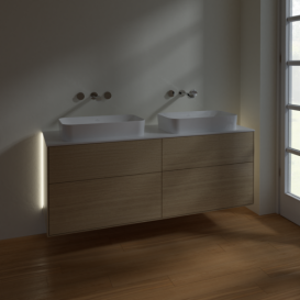 Тумба под раковину Villeroy & Boch Finion 160х50,1 см с подсветкой МДФ шпон дуба/стекло белое матовое G72100PC