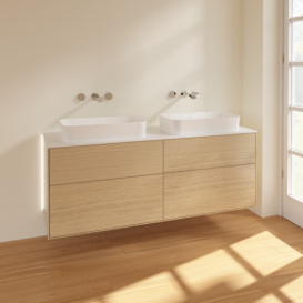 Тумба под раковину Villeroy & Boch Finion 160х50,1 см с подсветкой МДФ шпон дуба/стекло белое матовое G72100PC