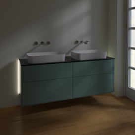 Тумба под раковину Villeroy & Boch Finion 160х50,1 см с подсветкой МДФ оливковый матовый лак/стекло черное матовое G72200GM