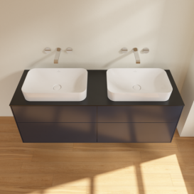 Тумба под раковину Villeroy & Boch Finion 160х50,1 см с подсветкой МДФ темно-синий матовый лак/стекло черное матовое G72200HG