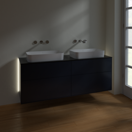 Тумба под раковину Villeroy & Boch Finion 160х50,1 см с подсветкой МДФ темно-синий матовый лак/стекло черное матовое G72200HG