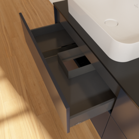 Тумба под раковину Villeroy & Boch Finion 160х50,1 см с подсветкой МДФ темно-синий матовый лак/стекло черное матовое G72200HG