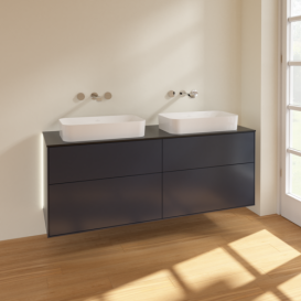 Тумба под раковину Villeroy & Boch Finion 160х50,1 см с подсветкой МДФ темно-синий матовый лак/стекло черное матовое G72200HG