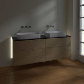 Тумба под раковину Villeroy & Boch Finion 160х50,1 см с подсветкой МДФ шпон дуба/стекло черное матовое G72200PC